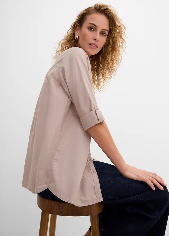 Bluse med lin og 3/4-lange ermer, bonprix