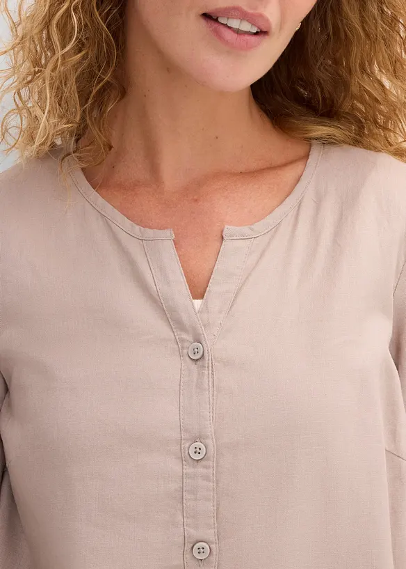 Bluse med lin og 3/4-lange ermer, bonprix