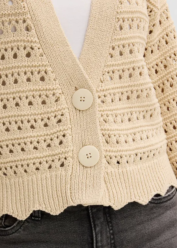 Cardigan  i ren bomull med hullm&oslash;nster, bonprix