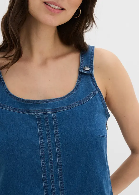 Knelang kjole i bomullsdenim med seler, bonprix