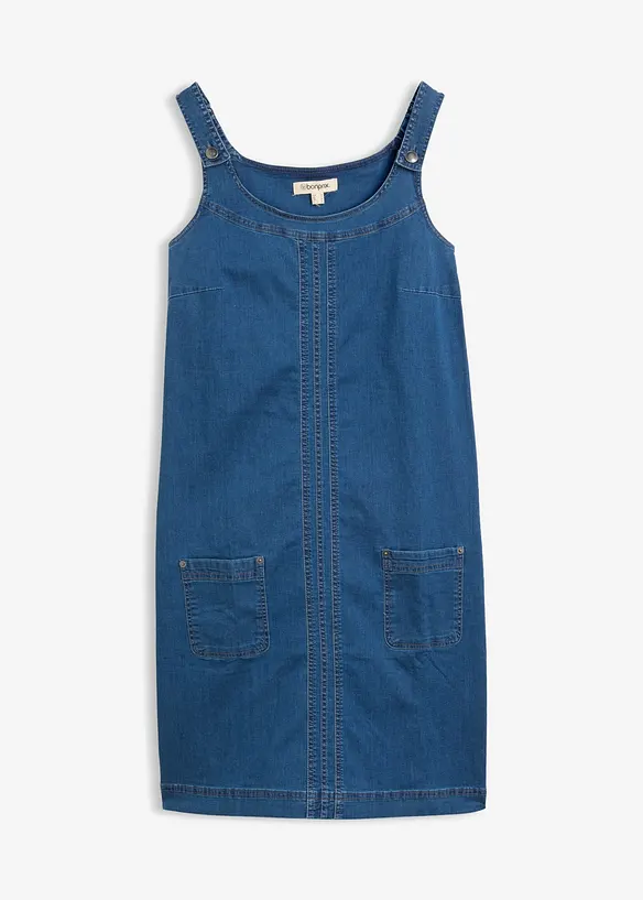 Knelang kjole i bomullsdenim med seler, bonprix