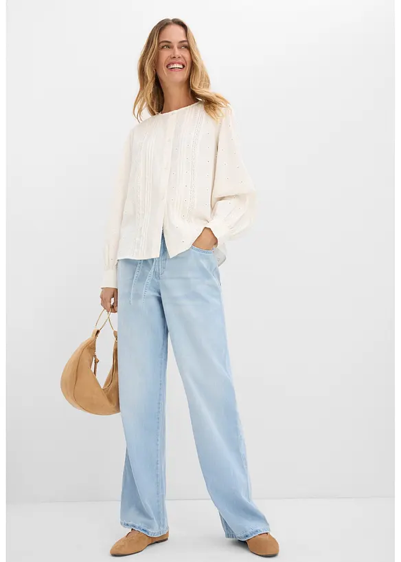 Wide Leg-jeans, Mid Waist, med belte, bonprix