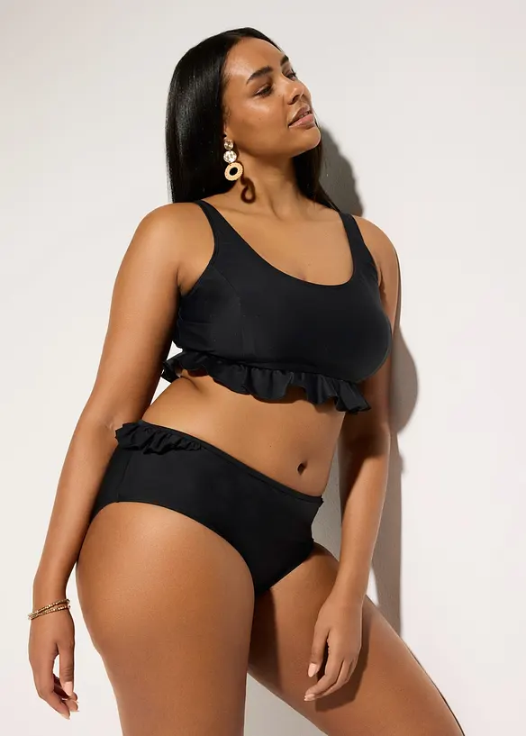 High Waist bikinitruse med rysjer, hurtigt&oslash;rkende, bonprix