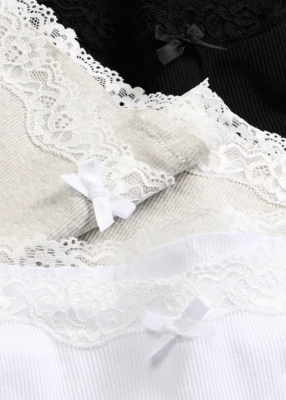 Ribbet truse med h&oslash;y midje, myk bomull og blonder (5-pack), bonprix