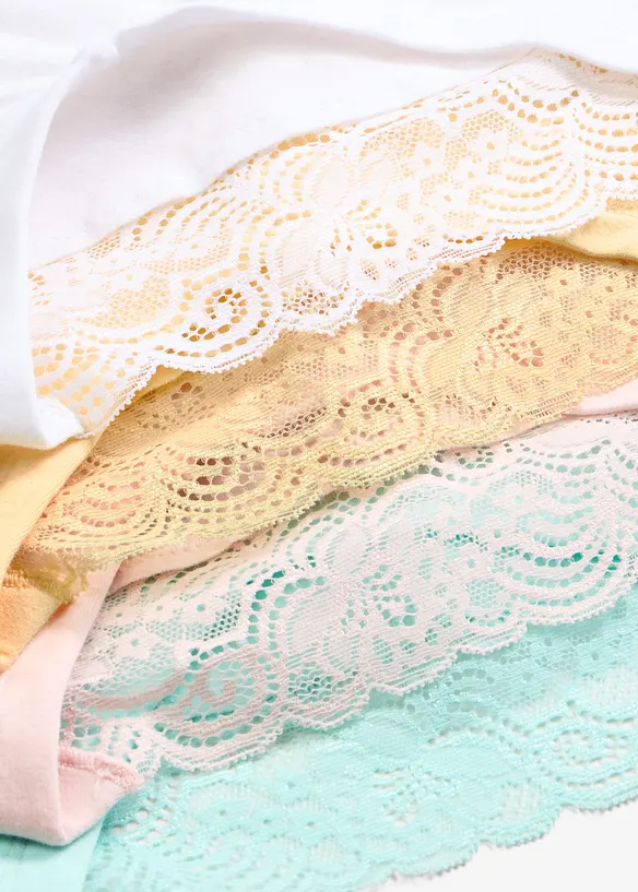 H&oslash;y truse i myk bomull med blonder (4-pack), bonprix