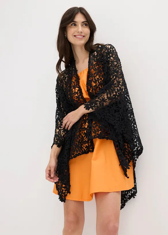 Poncho med blonder i heklet stil, bonprix
