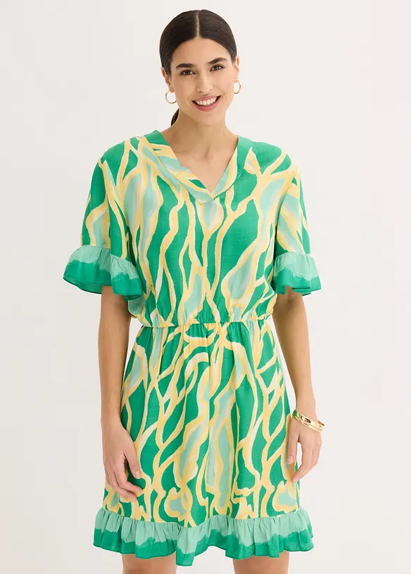 Chiffonkjole med rysjer, bonprix