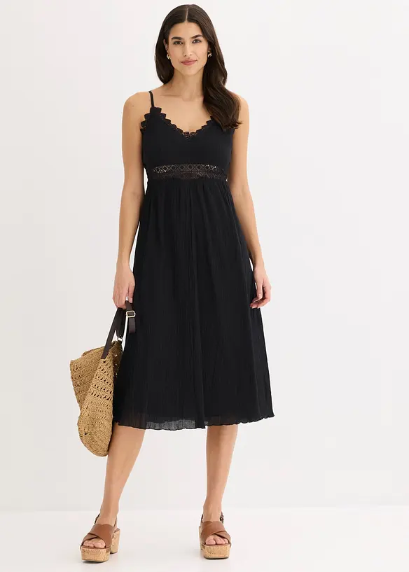 Midikjole med blondeinnfelling, bonprix