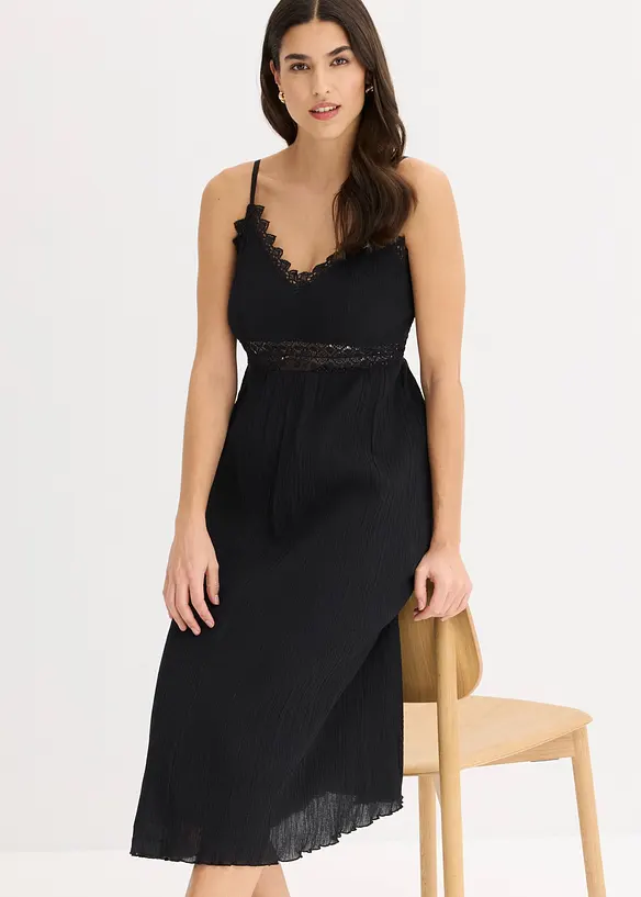 Midikjole med blondeinnfelling, bonprix