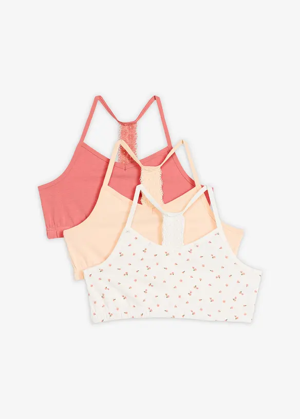 BH-topp med myk bomull og blonde (3-pack), bonprix