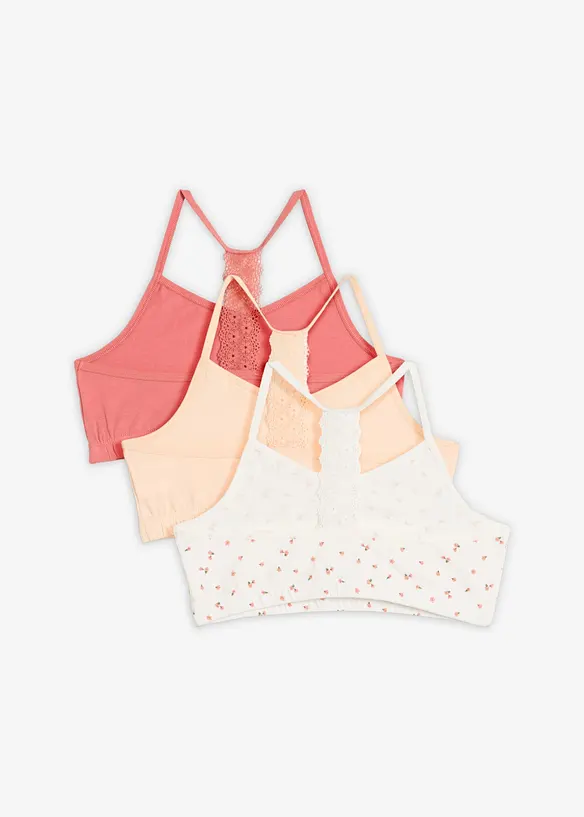 BH-topp med myk bomull og blonde (3-pack), bonprix