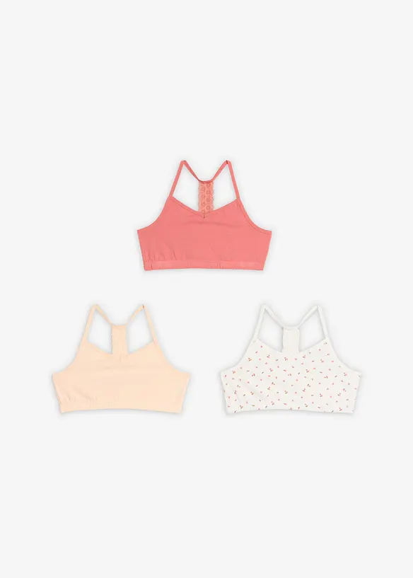 BH-topp med myk bomull og blonde (3-pack), bonprix