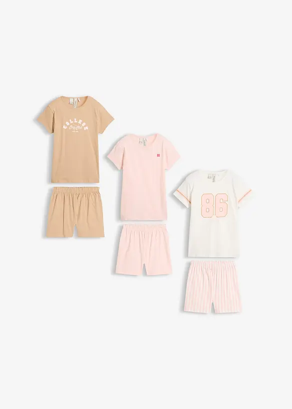Kort pyjamas av 100% &oslash;kologisk bomull (3-pack), bonprix