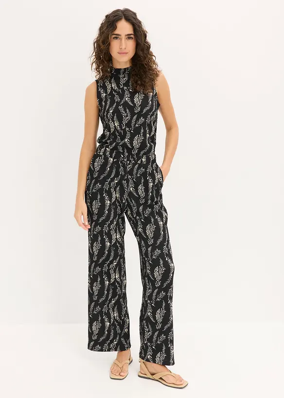 Jerseytopp og bukse i strukturert krepp (2-delt sett), bonprix