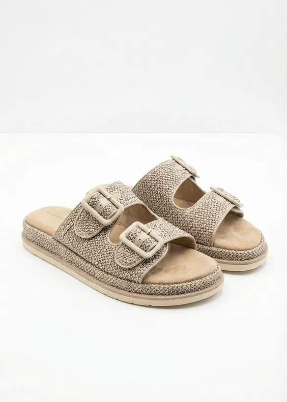 Slip-in sandaler i heklet stil med plat&aring;s&aring;ler fra Tom Tailor, Tom Tailor