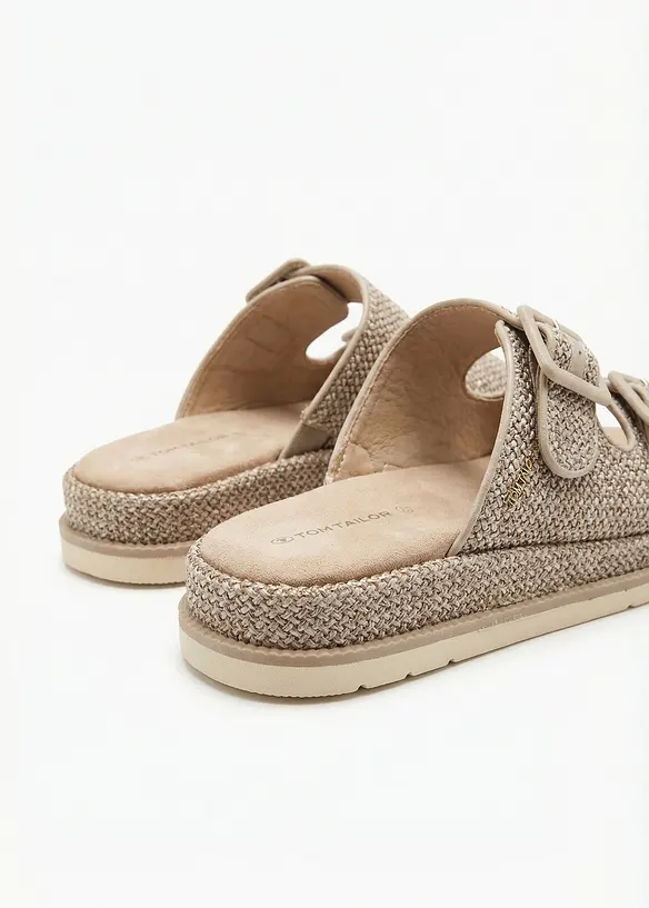 Slip-in sandaler i heklet stil med plat&aring;s&aring;ler fra Tom Tailor, Tom Tailor
