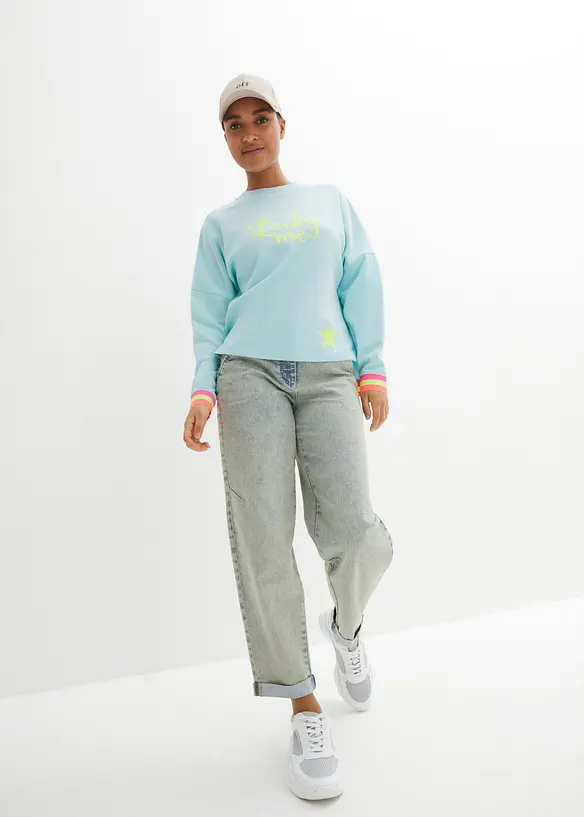 Oversized sweatshirt med fargerike ermekanter, av 100% bomull, bonprix