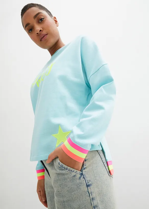 Oversized sweatshirt med fargerike ermekanter, av 100% bomull, bonprix