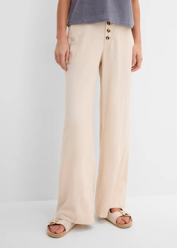 Bukse med lin og vide ben, bonprix