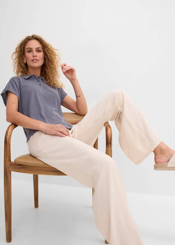 Bukse med lin og vide ben, bonprix