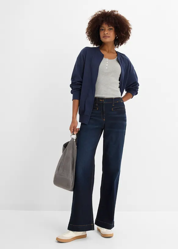 Wide Leg-jeans Mid Waist, komfortlinning, bonprix