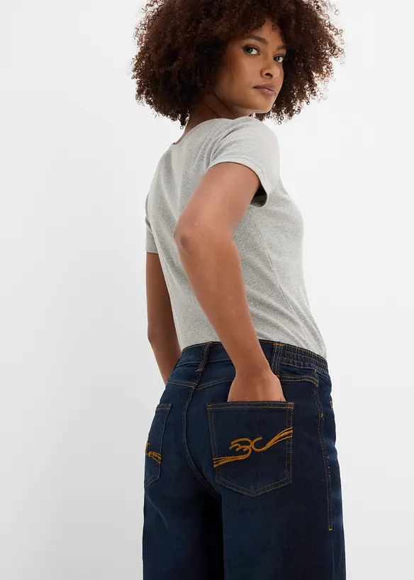 Wide Leg-jeans Mid Waist, komfortlinning, bonprix