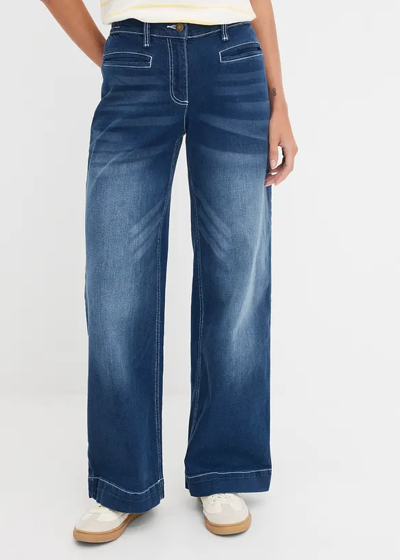 Wide Leg-jeans Mid Waist, komfortlinning, bonprix