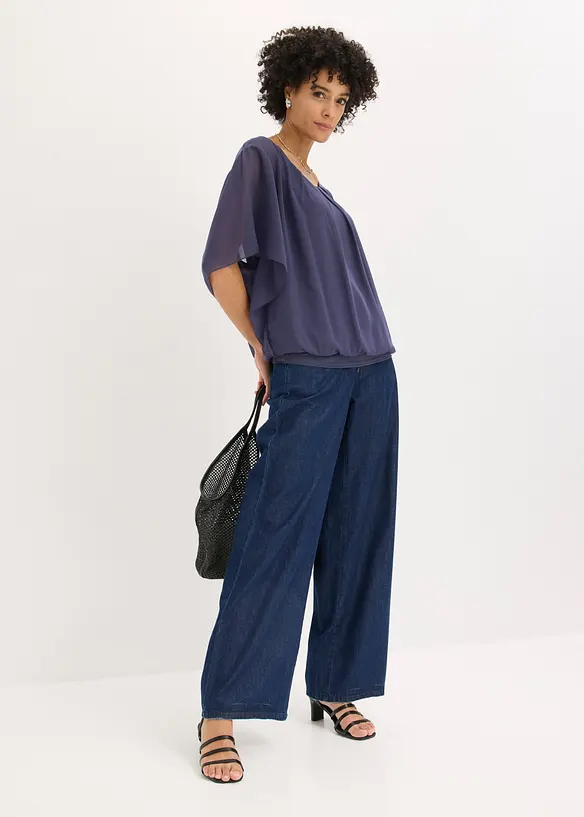 Chiffonbluse med f&ocirc;r, bonprix
