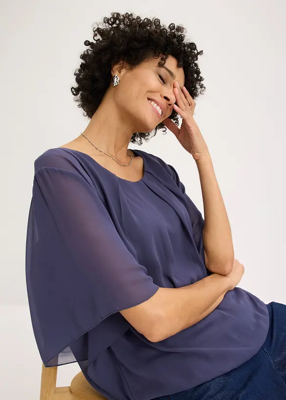 Chiffonbluse med f&ocirc;r, bonprix