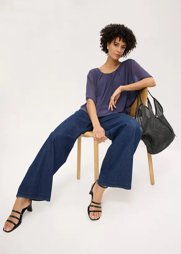 Chiffonbluse med f&ocirc;r, bonprix