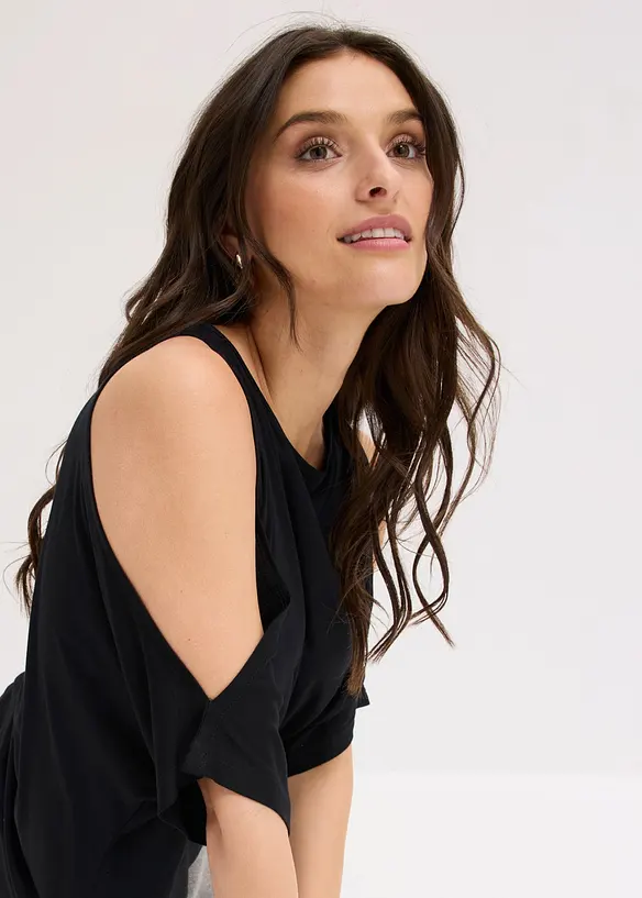 Cold shoulder-topp i viskose, bonprix