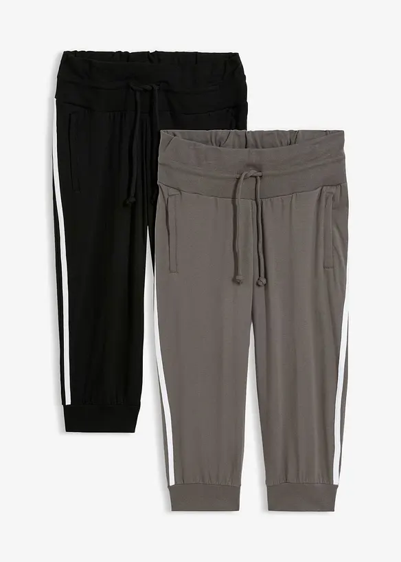 Joggebukse i bomull (2-pack), caprilengde, bonprix