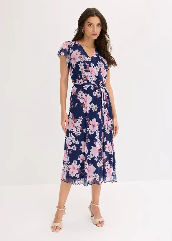 Mesh-midikjole med print, bonprix