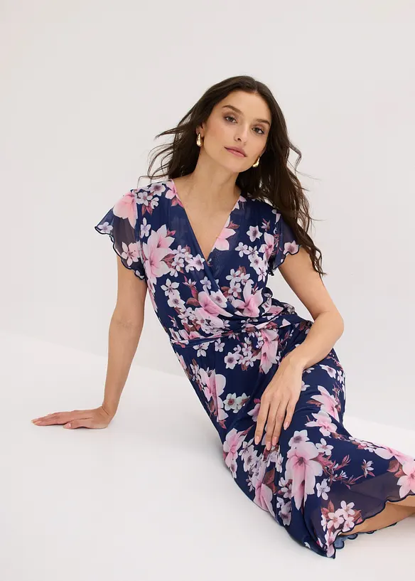 Mesh-midikjole med print, bonprix
