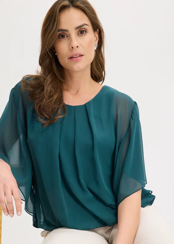 Chiffonbluse med f&ocirc;r, bonprix