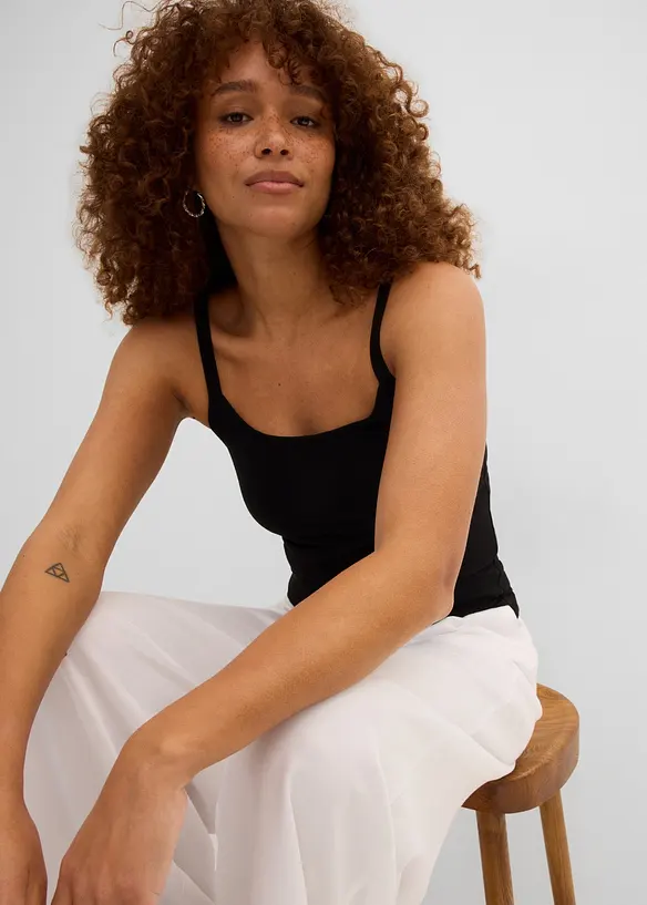 Lang singlet av &oslash;kologisk bomull, 2-pack, bonprix