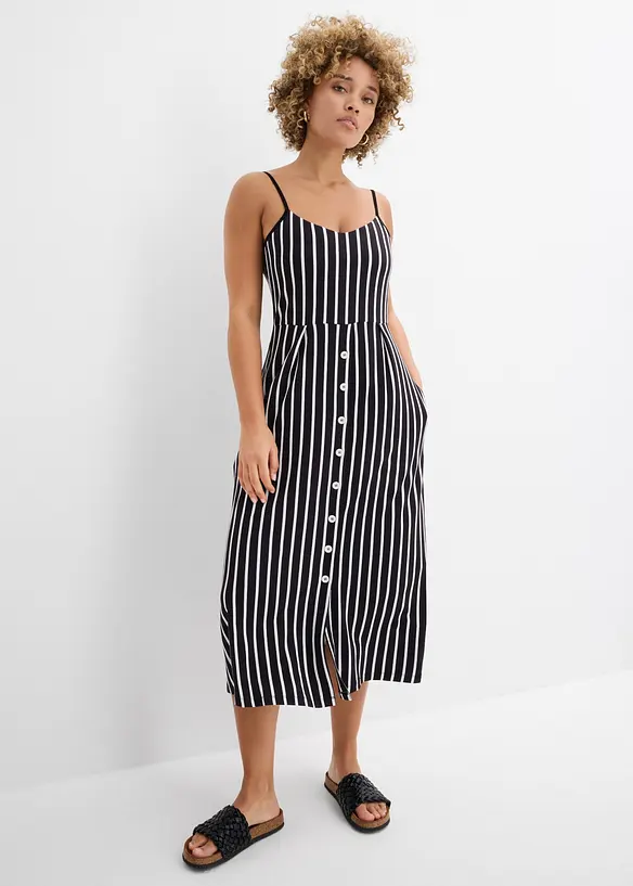 Sommerlig jerseykjole med knappestolpe og striper, bonprix