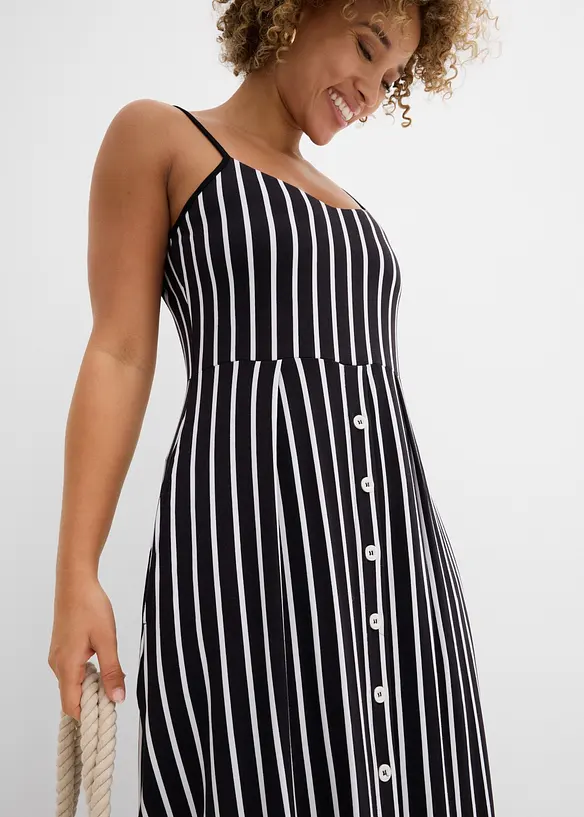 Sommerlig jerseykjole med knappestolpe og striper, bonprix