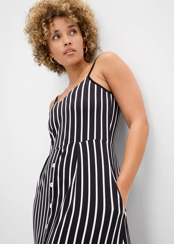 Sommerlig jerseykjole med knappestolpe og striper, bonprix