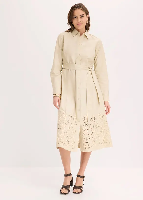 Skjortekjole med hullbroderi, bonprix