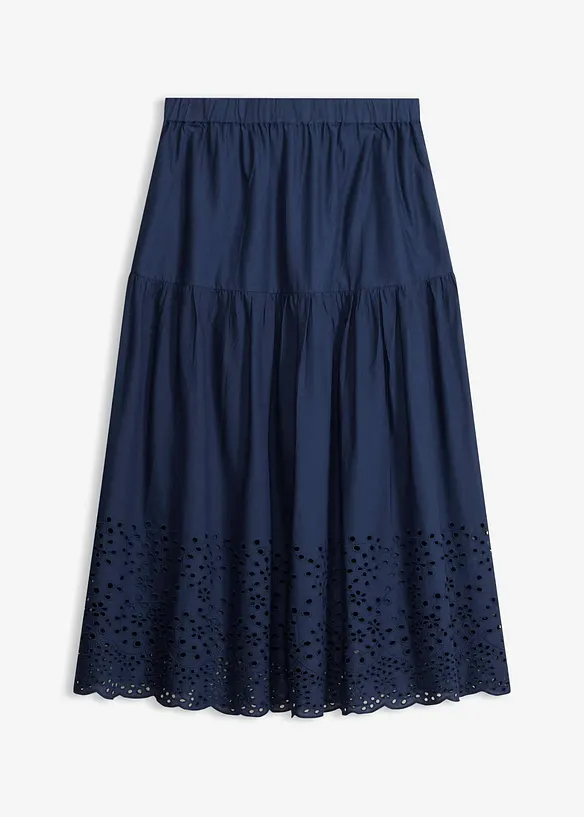 Midiskj&oslash;rt i 100% bomull med hullbroderier, bonprix