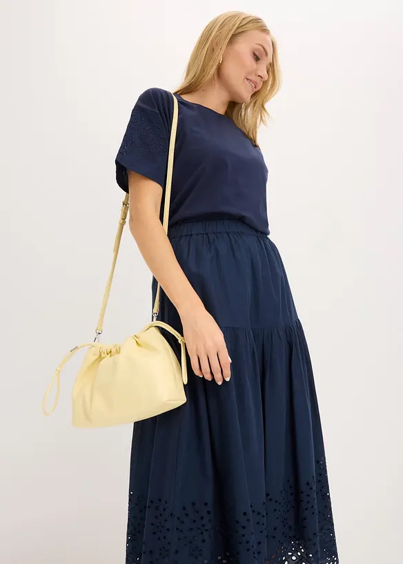 Midiskj&oslash;rt i 100% bomull med hullbroderier, bonprix