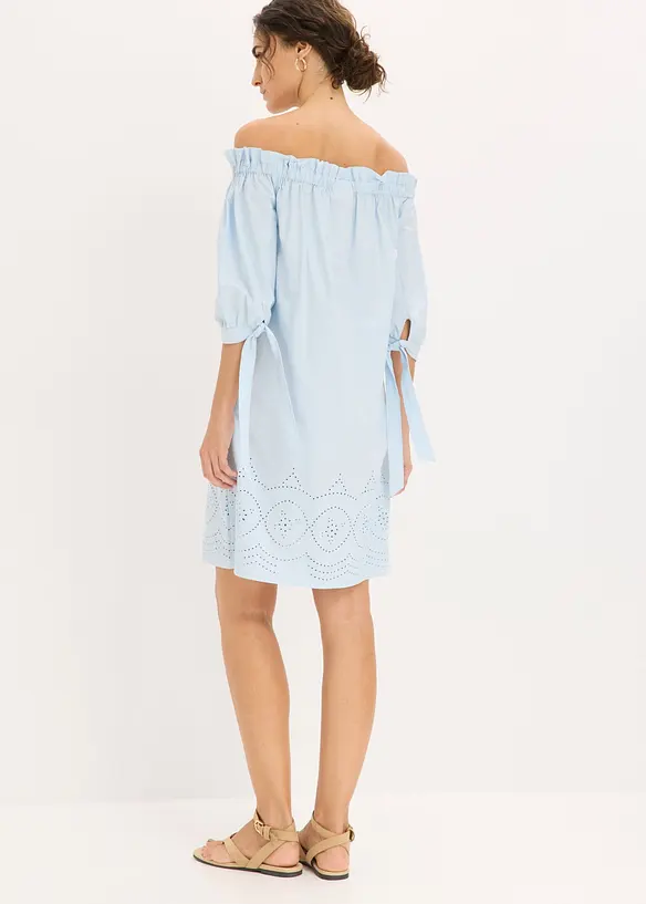 Off shoulder-kjole i 100% bomull med hullbroderi, bonprix