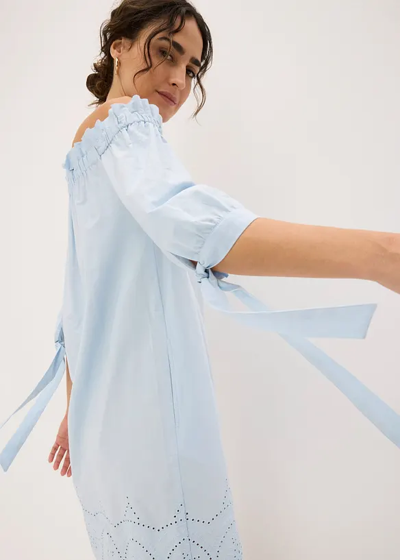 Off shoulder-kjole i 100% bomull med hullbroderi, bonprix