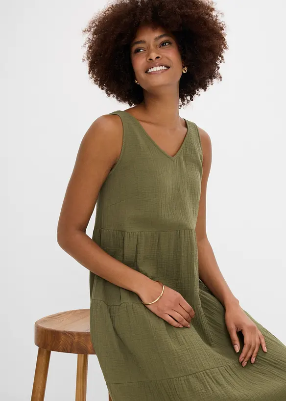 Musselin-kjole i 100% bomull, bonprix