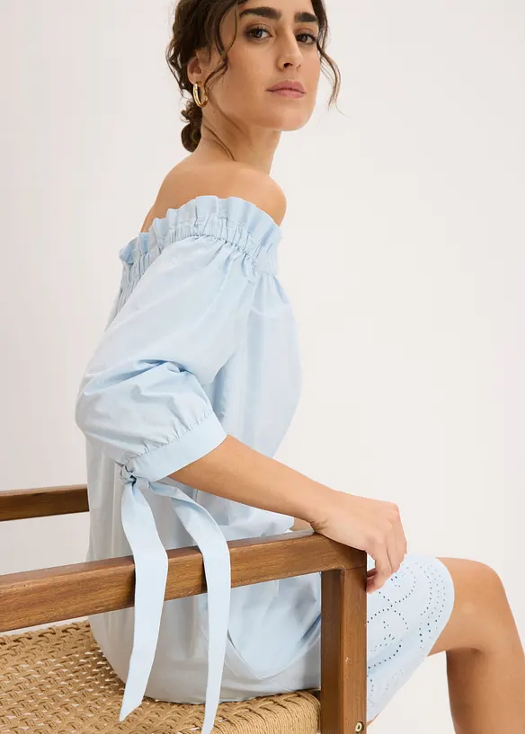Off shoulder-kjole i 100% bomull med hullbroderi, bonprix