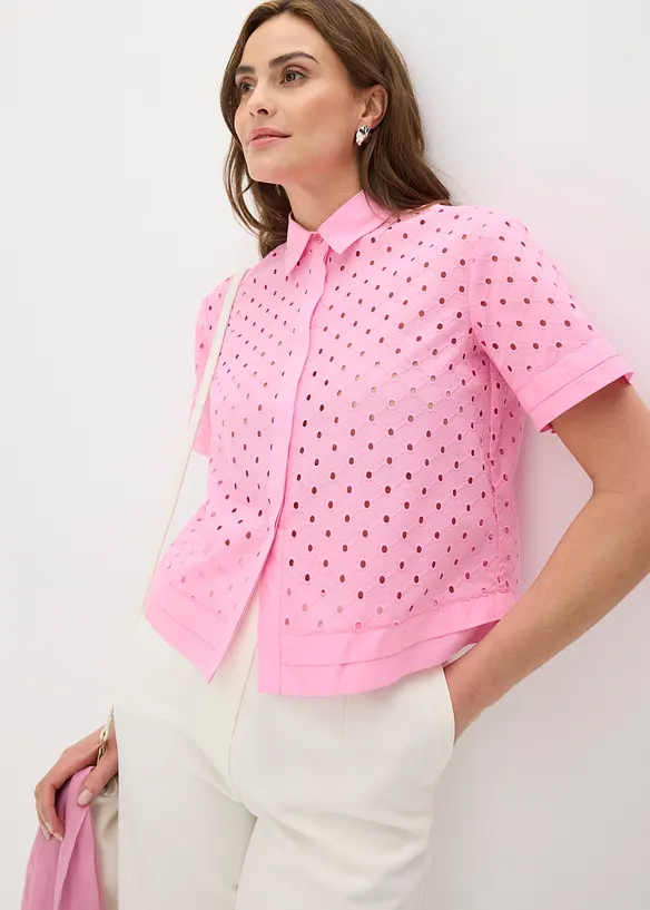 Bluse med hullbroderi, bonprix