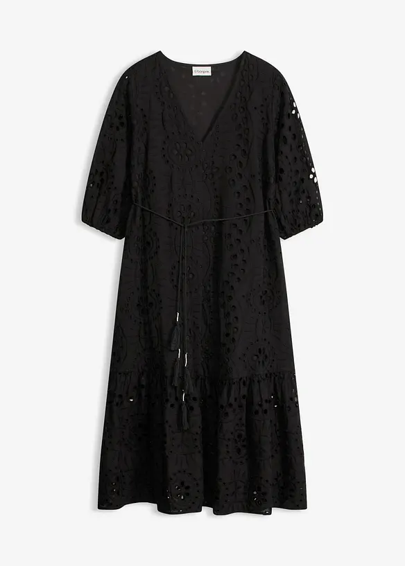 Midikjole i 100% bomull med hullbroderi, bonprix