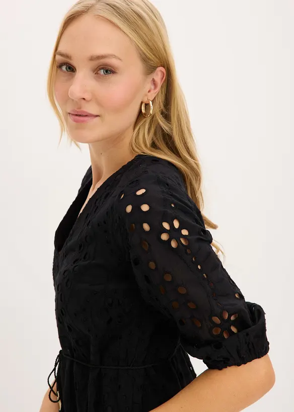 Midikjole i 100% bomull med hullbroderi, bonprix