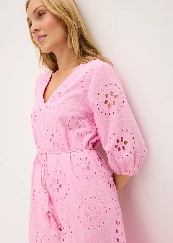 Midikjole i 100% bomull med hullbroderi, bonprix
